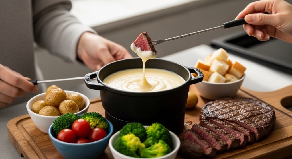 チーズフォンデュとステーキを組み合わせた新しいレシピアイデア